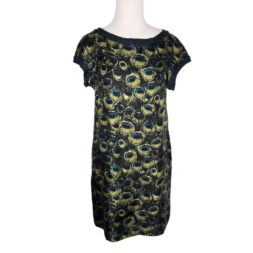 Milly Womens Silk Cocktail Dress Peacock Feather Print Elegant Winter Event 6
